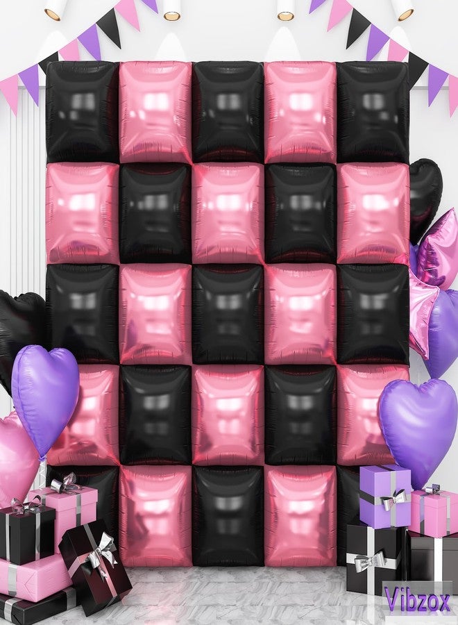 Vibzox Pink and Purple Black Square Foil Balloons Wall, Chrome Pink Purple Black Foil Balloons Double Sided Square Balloons for Girls Women Birthday Baby Shower Graduation Halloween Party Decorations - Image 3